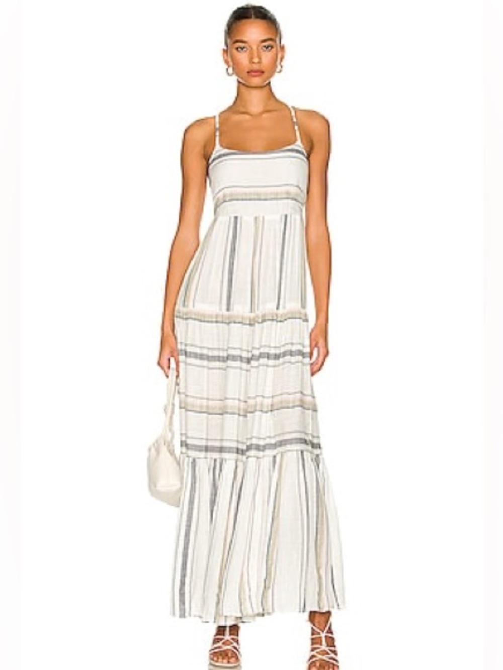 LSPACE Santorini Halter Tie Maxi Dress in Isla Vista Stripe & White - Size XS